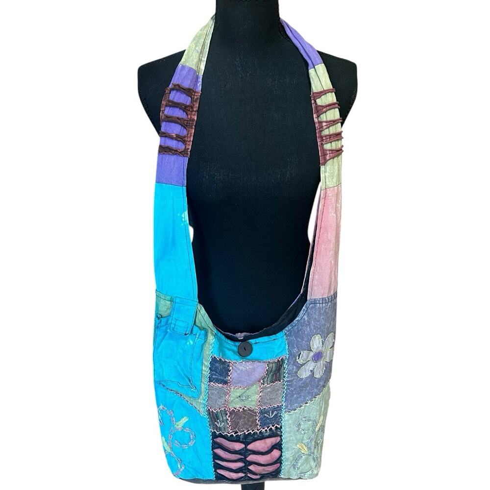 Rising International Patchwork Hobo Bag Boho Hippie Colorful Crossbody Purse